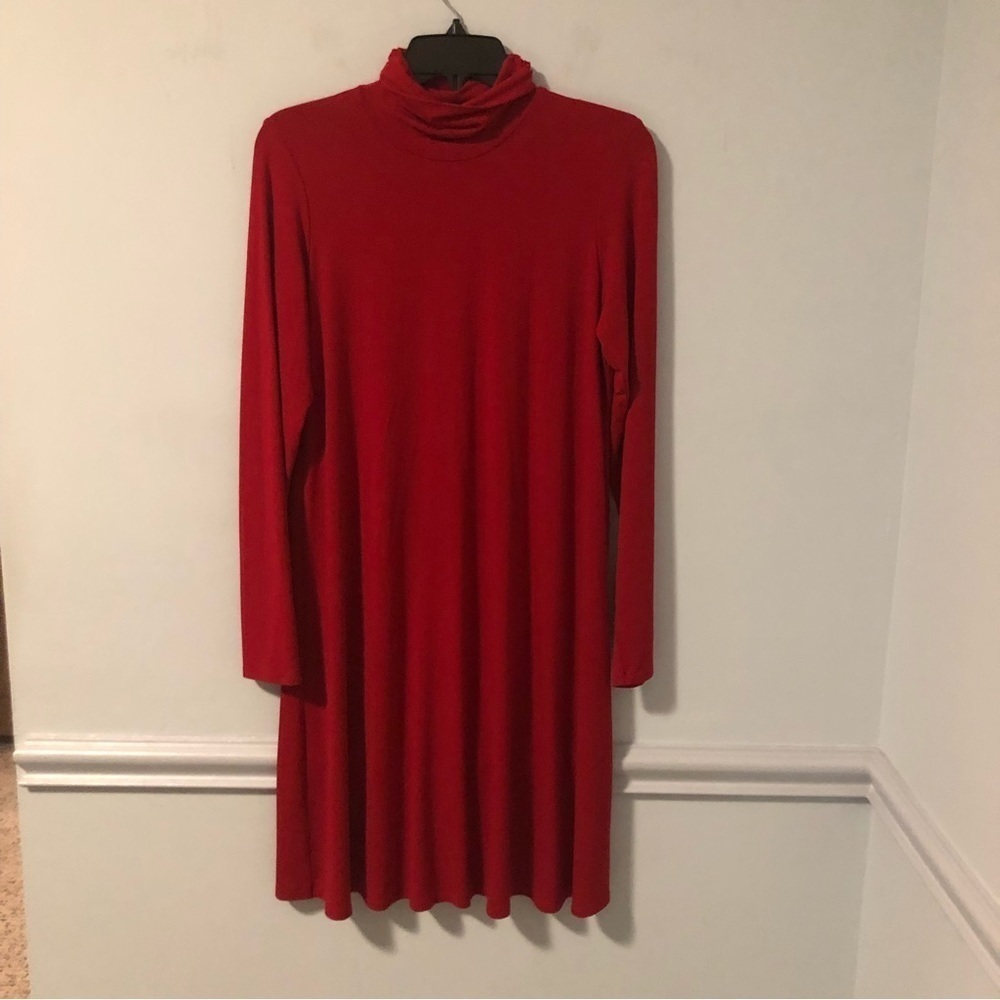 Eileen Fisher Red Turtle Neck Long Sleeve Mini Dress Size Small